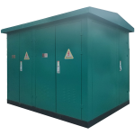 Classic dark green BTS box-type substation with IP44 protection, suitable for residential and grid use.