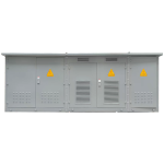 Cream white BTS box-type substation with side cooling fins and compact footprint.